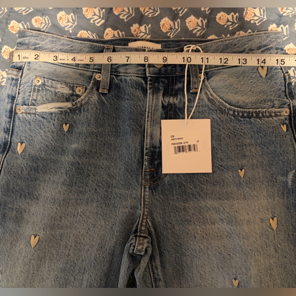 💗Pistola Lexi Confetti Heart Bowed Straight Jeans NWT • Size 26 💗 - Picture 9 of 10